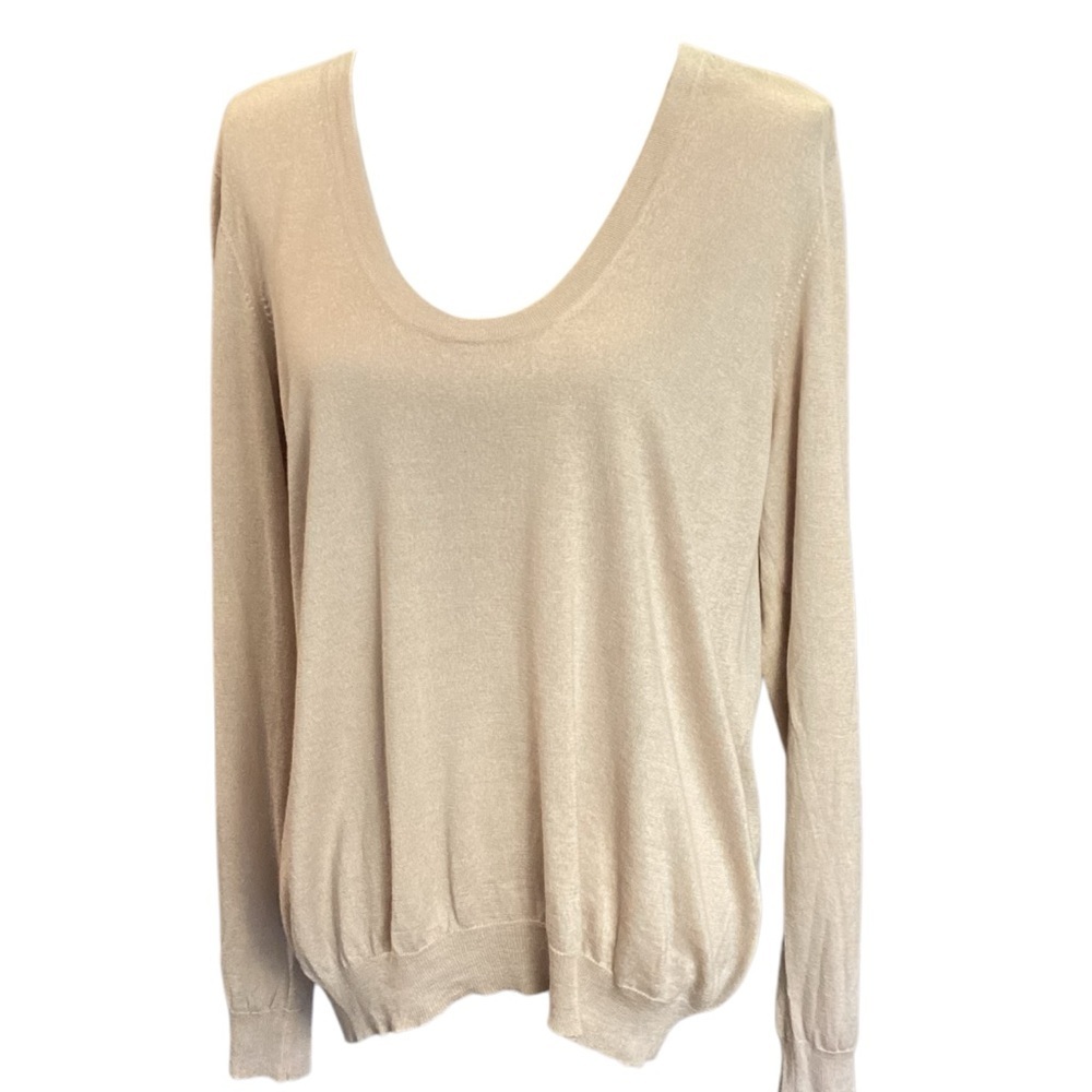 Laura Clement Collection Silk & Cashmere Scoop Neck Nude Pullover Sweater Large